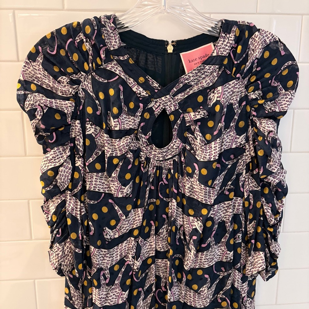 Kate Spade Leopard Cat Polka Dot Print Pattern Maxi cocktail dress cute!